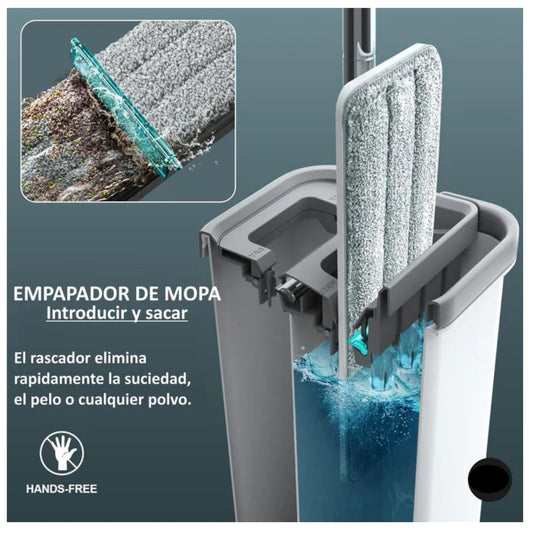 Set de limpieza trapero plano con cubo escurridor